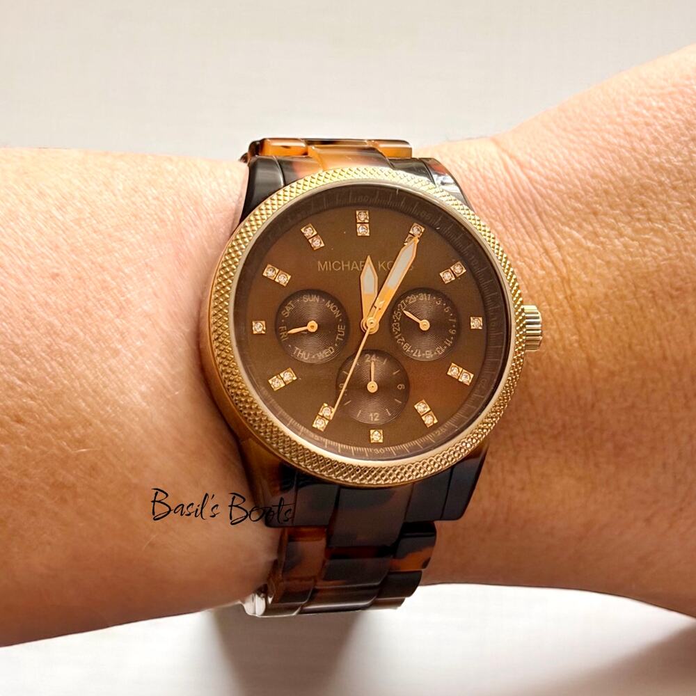 MICHAEL KORS Tortoise Jet Set Japanese Quartz Brown Mother-of-Pearl Women Watch